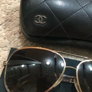 Chanel gold frame aviator sunglasses